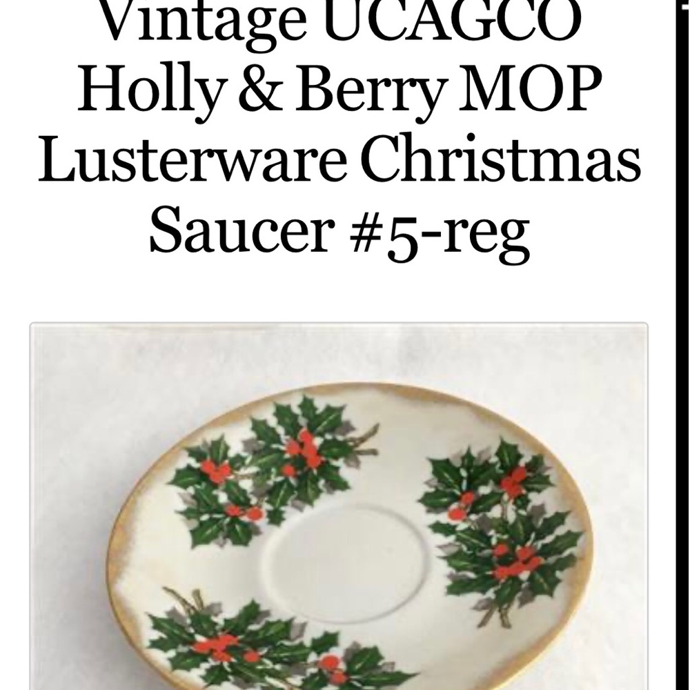 Two Vintage Ucagco Holly and Berry Christmas  Lusterware Porcelain Saucers. 1940